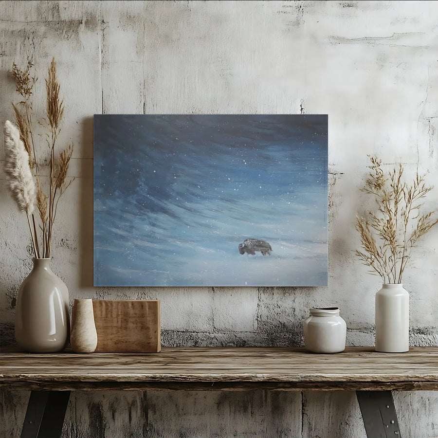 Bison in a Snowstorm Canvas Print | Winter Landscape Wall Art | Gallery-Wrapped Premium Canvas | Rustic Home Decor for Living Room
