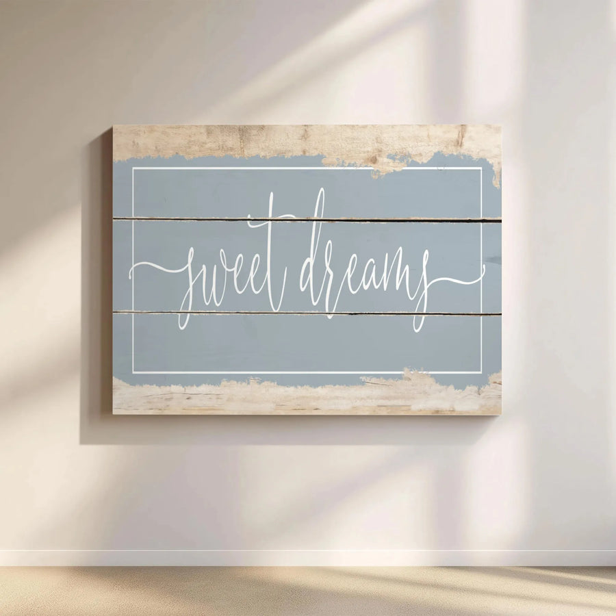 Sweet Dreams Wall Art | Rustic Farmhouse Blue Wooden Sign | 1.25 Inch Premium Canvas | Bedroom Decor for Couples and Nursery