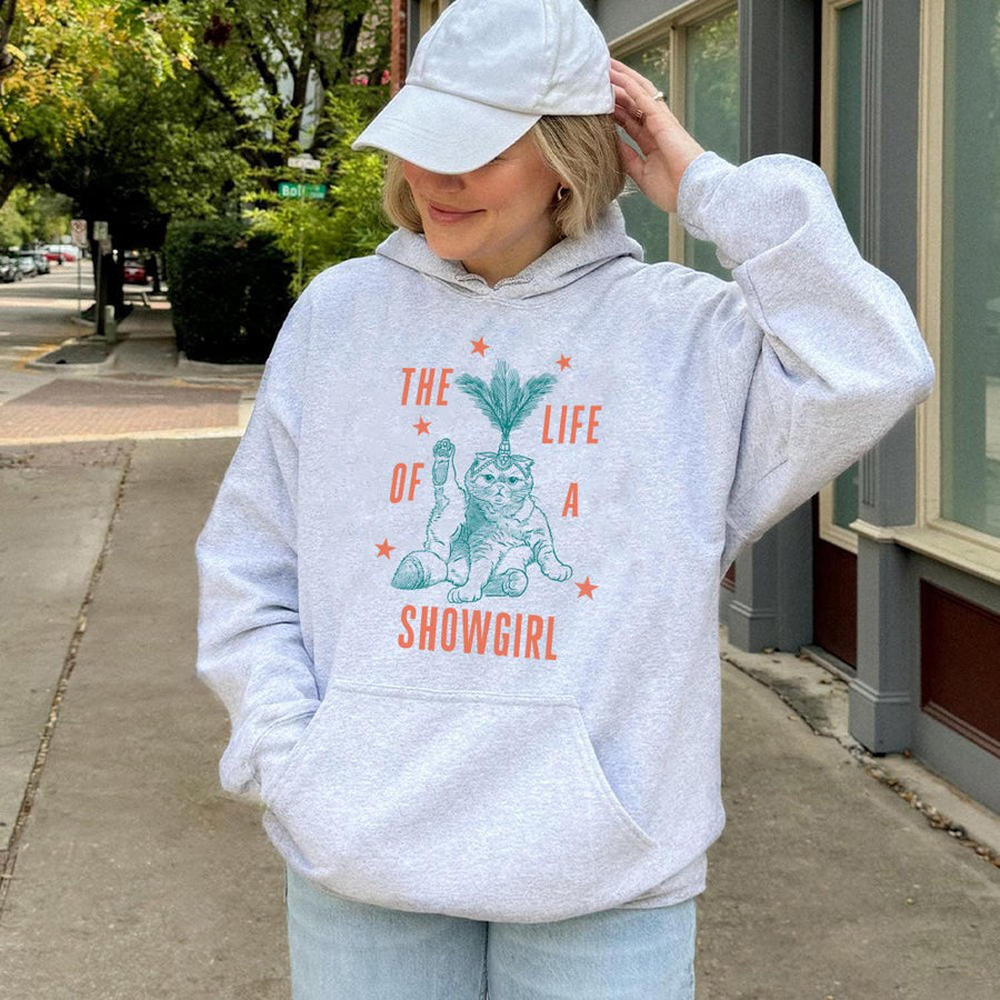 Showgirl Cat Hoodie | Funny Kitten Graphic Design | Premium Cotton Blend | Gift for Cat Lovers & Stage Performers