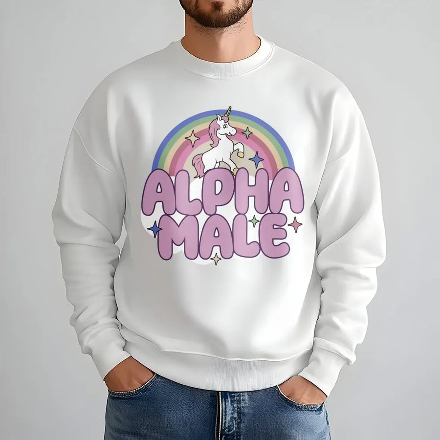 Alpha Male Unicorn Sweatshirt | Ironic Sarcastic Meme Pullover | Soft Cotton Blend Unisex Crewneck | Funny Gift For Him Or Her