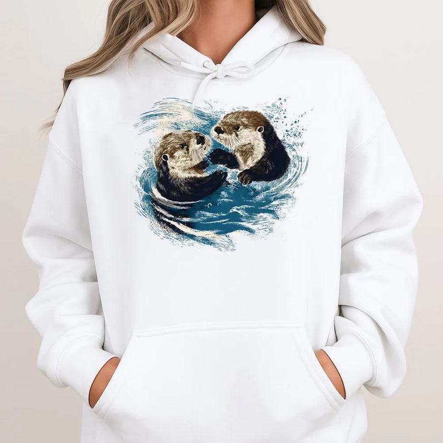 Otter Hoodie | Vintage Graphic Wildlife Art | Soft Cotton-Poly Blend | Unisex Gift for Ocean Animal Lovers