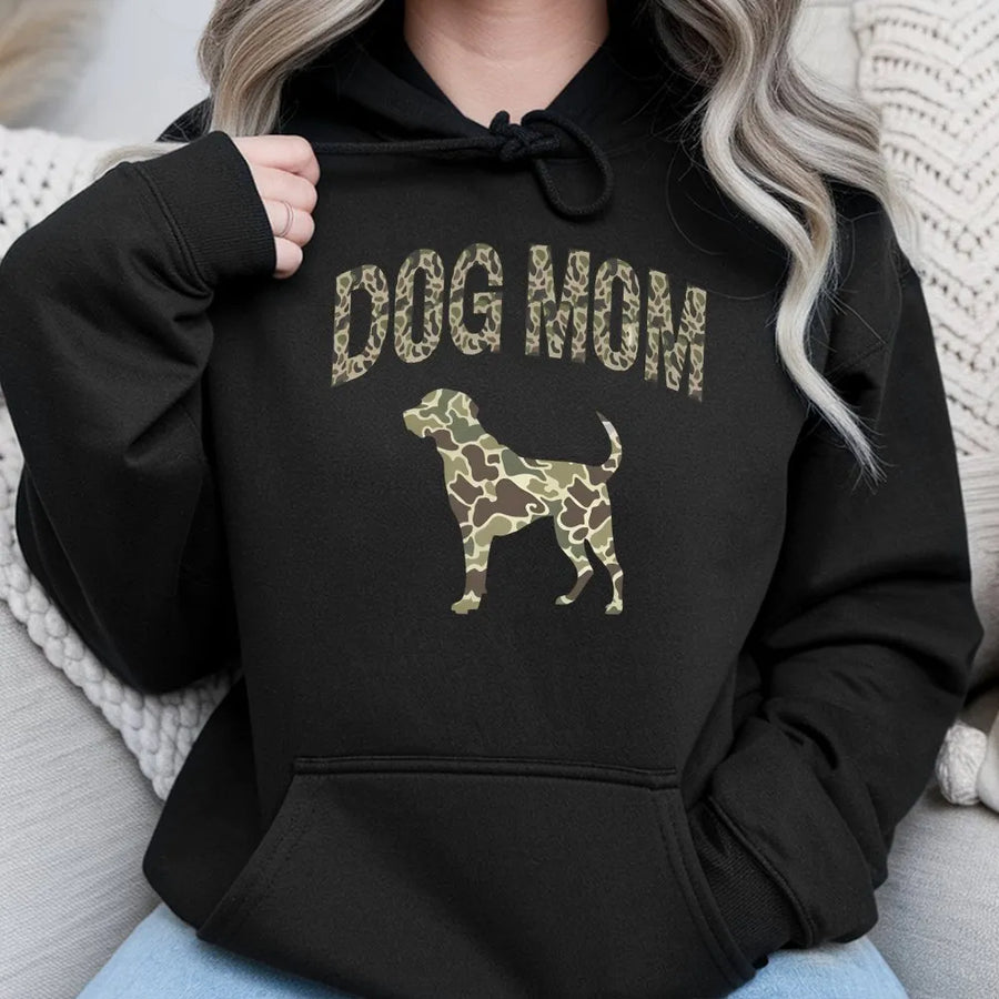 Dog Mom Camo Hoodie | Trendy Animal Print Graphic Design | Premium Cotton-Blend Fleece | Perfect Gift for Dog Lovers & Pet Owners