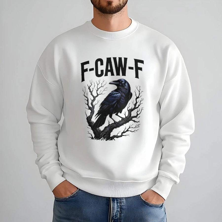 F-CAW-F Raven Sweatshirt | Gothic Crow Tree Graphic Design | Premium Cotton Blend | Funny Sarcastic Gift for Bird Lovers and Dark Aesthetic Fans