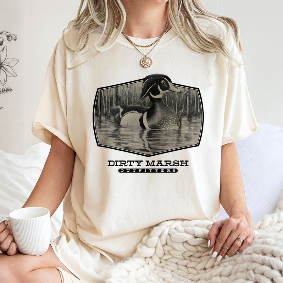 Wood Duck Graphic T-Shirt | Hand Drawn Wildlife Illustration | Premium 100% Cotton Tee | Gift for Hunters and Nature Lovers