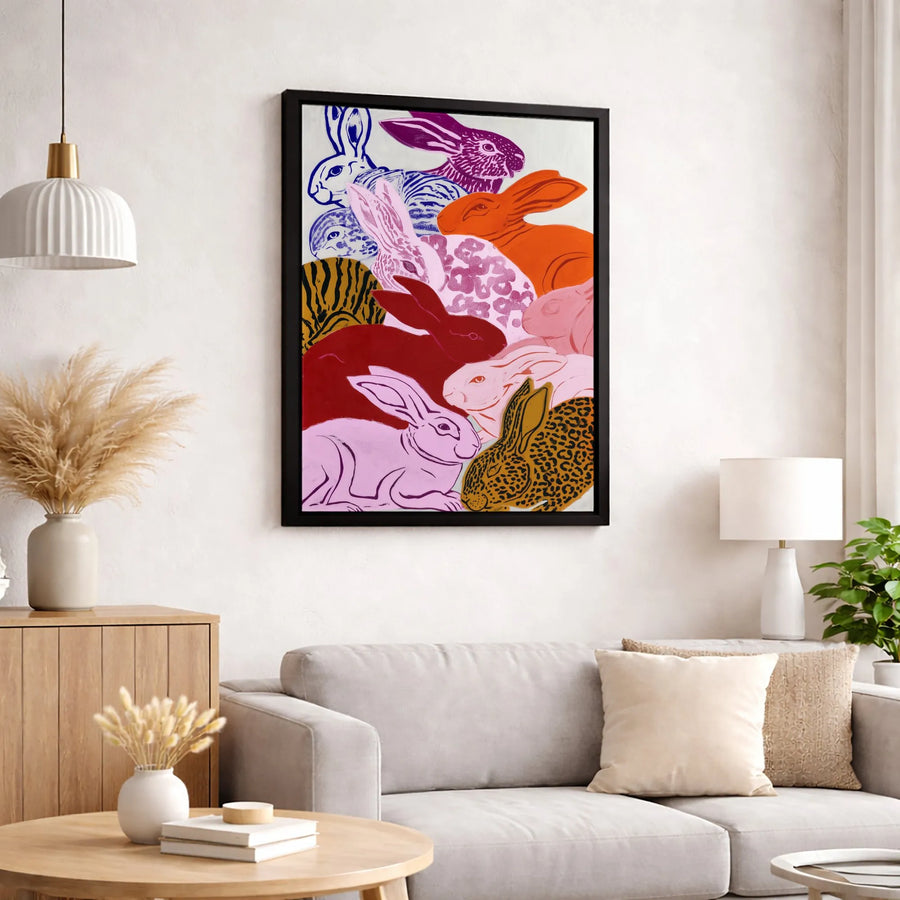 Colorful Rabbit Wall Art Canvas | Modern Pop Art Animal Print | Gallery-Quality 1.25 inch Thick | Unique Gift for Animal Lovers