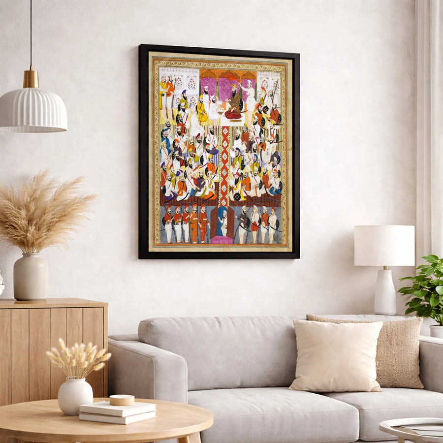 Maharaja Ranjit Singh Darbar Canvas Print | Sikh Royal Court Miniature Art | Premium Fade-Resistant Wall Decor | Cultural History Gift for Home