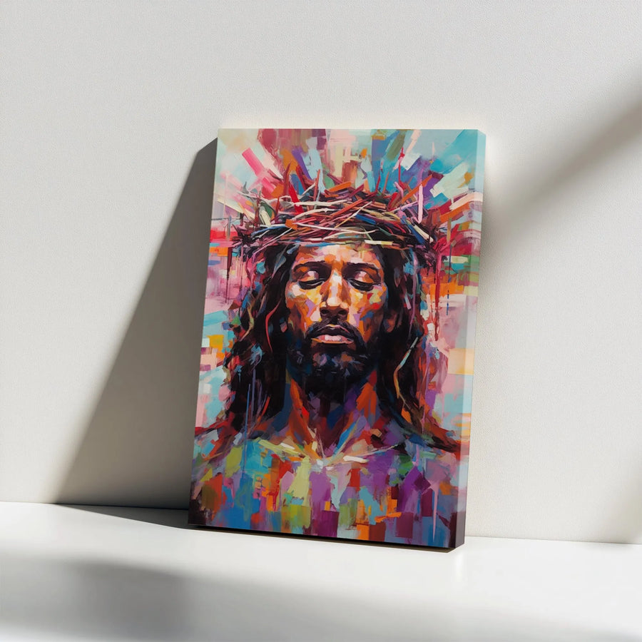 Jesus Christ Canvas Wall Art | Abstract Crown of Thorns Portrait | Premium Thick Gallery Canvas | Inspirational Christian Home Decor Gift