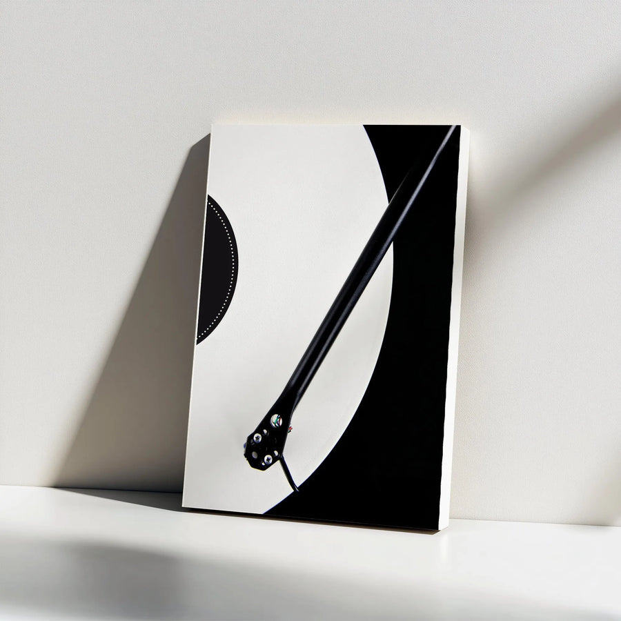 Vinyl Record Vertical Canvas | Minimalist Black and White Photography | Premium Gallery Wrapped Canvas | Collector's Gift for Music Lover