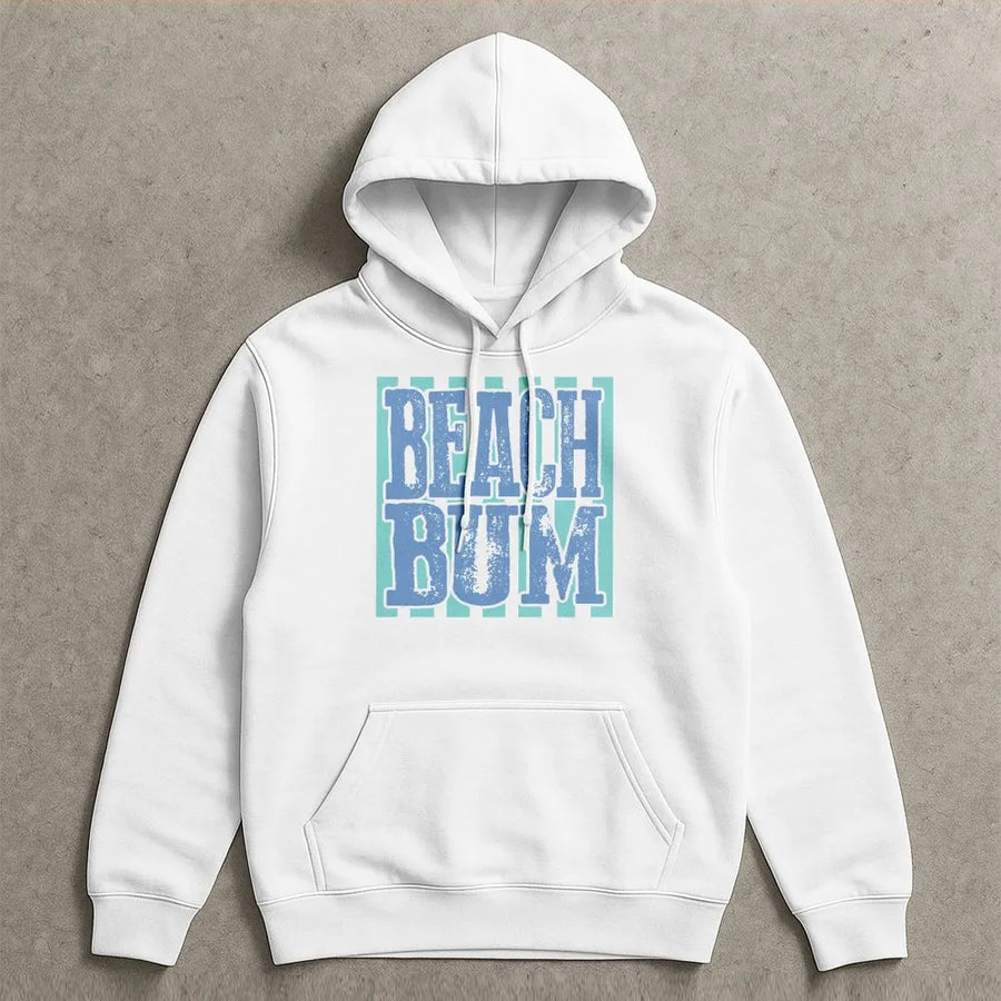 Beach Bum Hoodie | Retro Summer Vibes Graphic Sweatshirt | Soft Cotton-Blend Pullover | Gift for Beach Lover