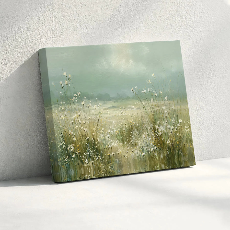 Wildflower Meadow Canvas Print | Serene Botanical Landscape Art | Premium Gallery Wrapped Canvas | Modern Farmhouse Living Room Decor Gift