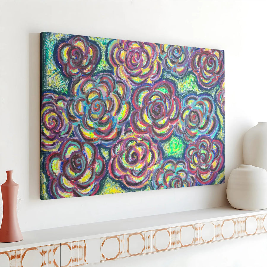Abstract Rose Wall Art | Colorful Floral Oil Painting Print | Premium Gallery Wrapped Canvas | Modern Home Decor Gift