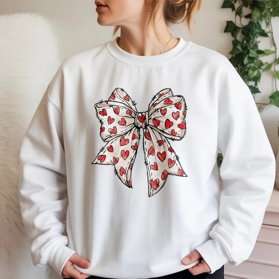 Heart Bow Sweatshirt | Coquette Aesthetic Graphic Design | Premium Cotton Blend | Romantic Valentines Day Gift For Her