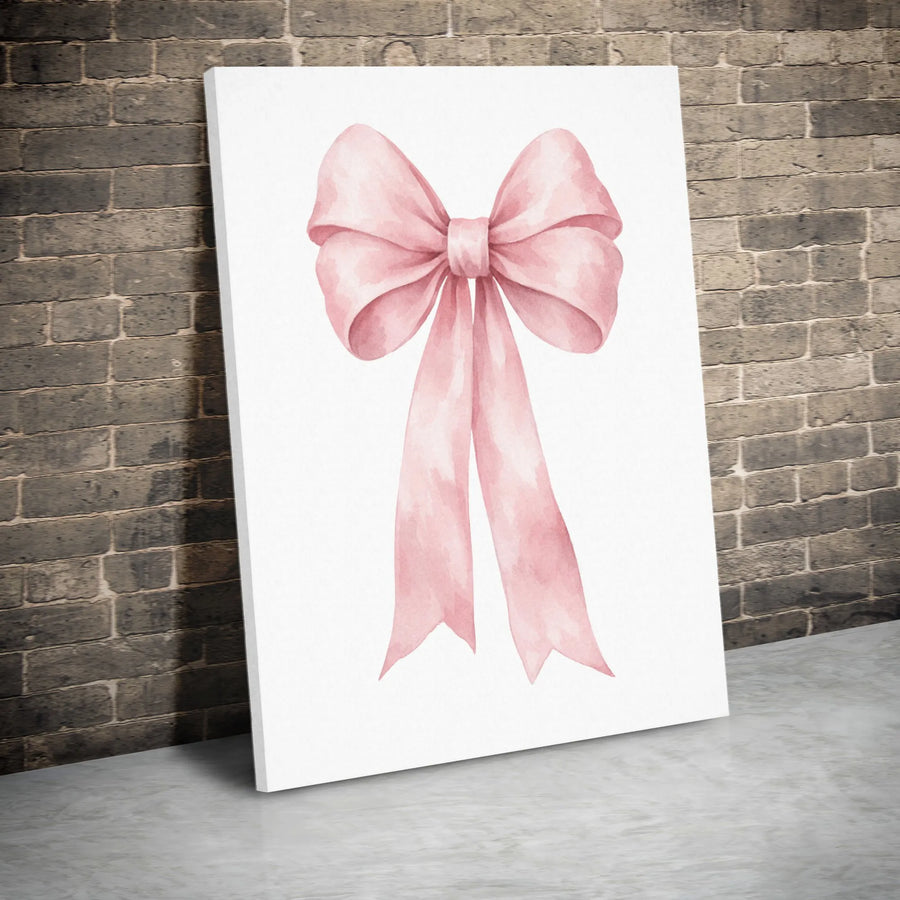 Pink Bow Canvas Wall Art | Watercolor Ribbon Illustration | Premium 1.25" Thick Gallery Wrapped Print | Coquette Nursery Room Decor Gift for Her