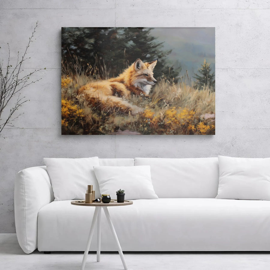 Red Fox Canvas Wall Art | Realistic Forest Meadow Oil Painting Print | Premium 1.25-Inch Gallery Wrap | Wildlife Home Decor Gift for Nature Lovers