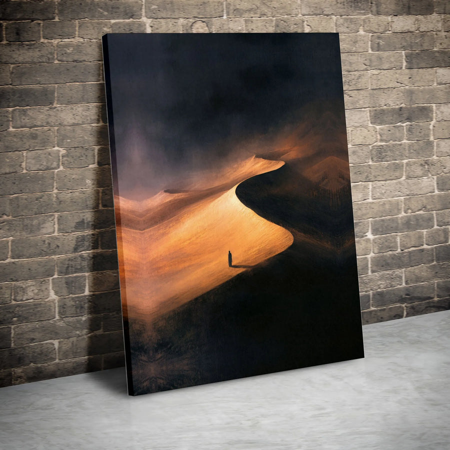 Desert Landscape Canvas Wall Art | Solitary Figure Sand Dune Print | Premium 1.25 Inch Gallery Wrap | Modern Minimalist Home Office Decor