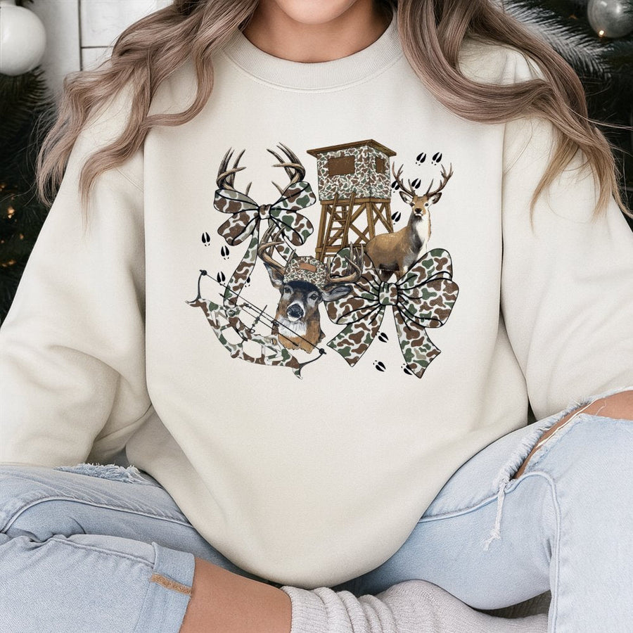 Hunting Season Sweatshirt | Camo Deer Bow Hunting Aesthetic | Premium Cotton Blend | Gift for Hunter Women and Men