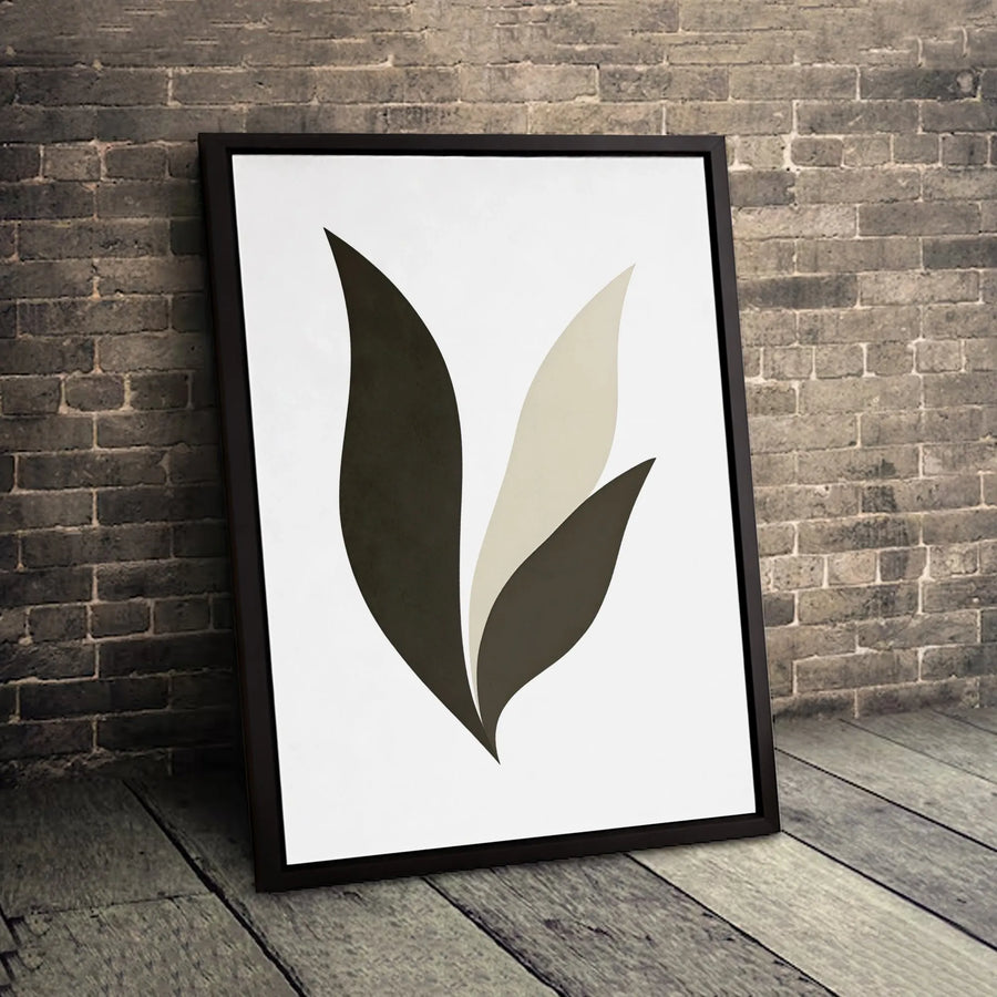 Minimalist Abstract Leaf Canvas Art | Neutral Black and Beige Botanical Print | 1.25-Inch Gallery Wrap | Modern Home Decor Wall Hanging
