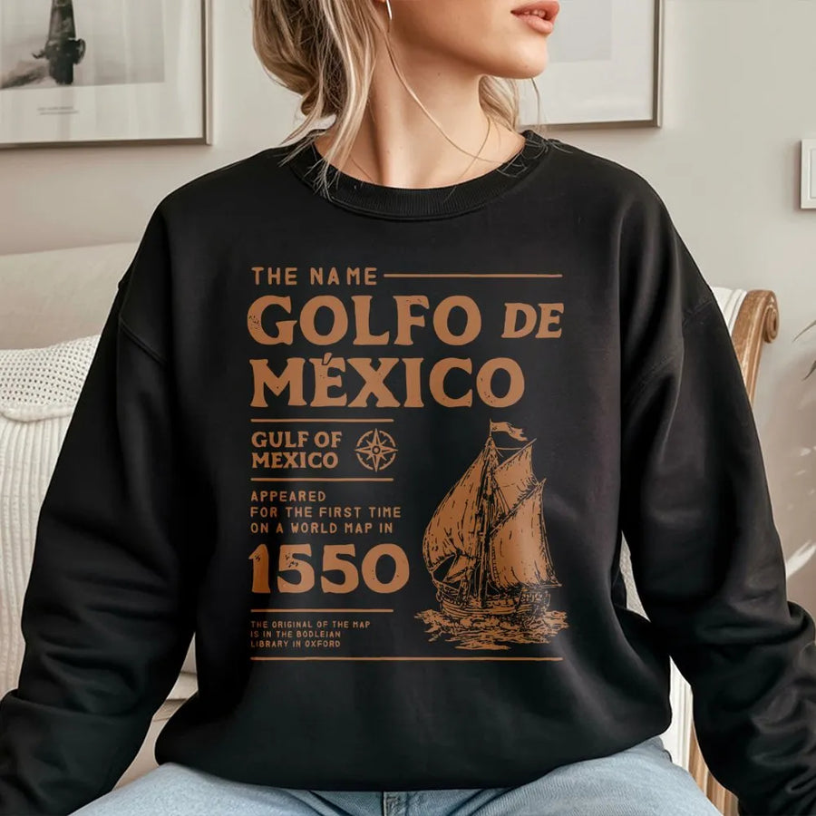 Gulf of Mexico Sweatshirt | Vintage 1550 Map Graphic Print | Premium Cotton Blend | Historical Nautical Gift for Geography Lovers and Travelers