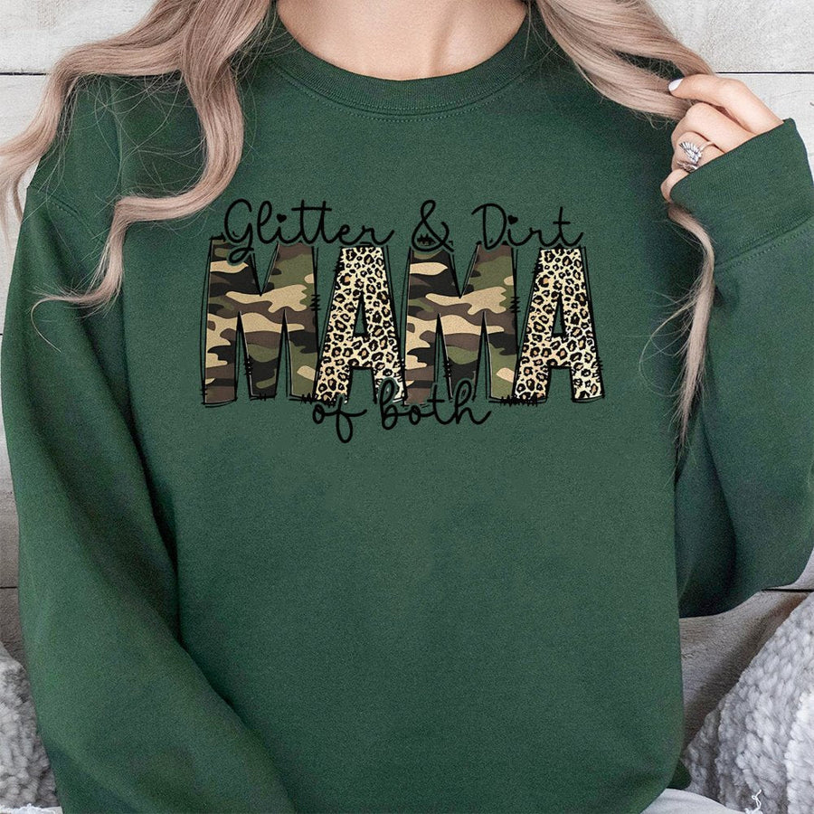 Glitter and Dirt Mama Sweatshirt | Camo and Leopard Print Graphic | Premium Soft Blend Crewneck | Funny Mom Gift for Mother's Day 2026