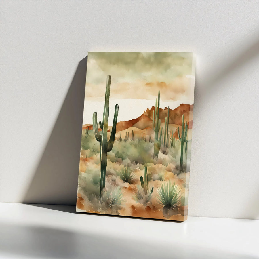 Desert Cactus Canvas Wall Art | Watercolor Southwestern Landscape Print | Premium Thick Gallery Canvas | Modern Boho Home Decor Gift