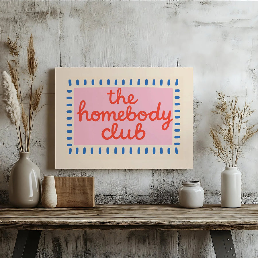Homebody Club Canvas Wall Art | Modern Minimalist Typography | Premium Gallery Wrapped Canvas | Gift for Introverts and Cozy Apartment Decor