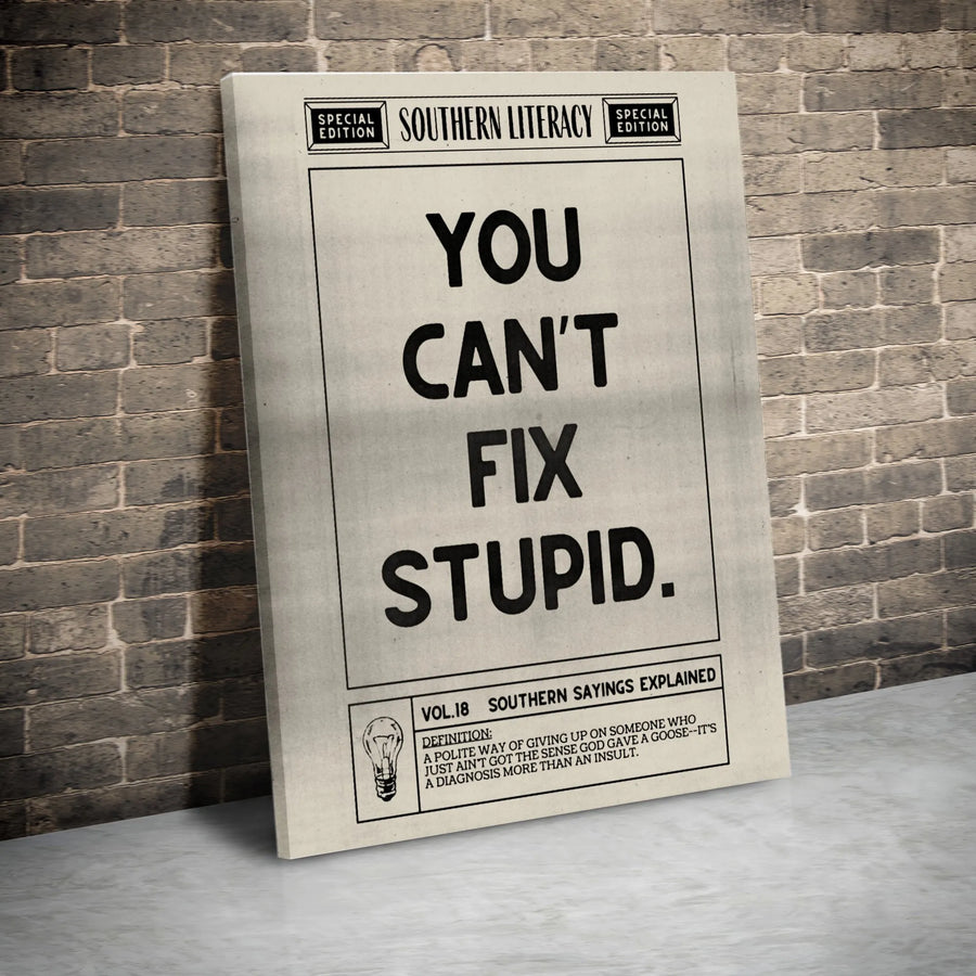 You Can't Fix Stupid Canvas Art | Funny Southern Sayings Typography | Gallery-Quality Premium Wall Decor | Gift for Sarcastic Humor Lovers