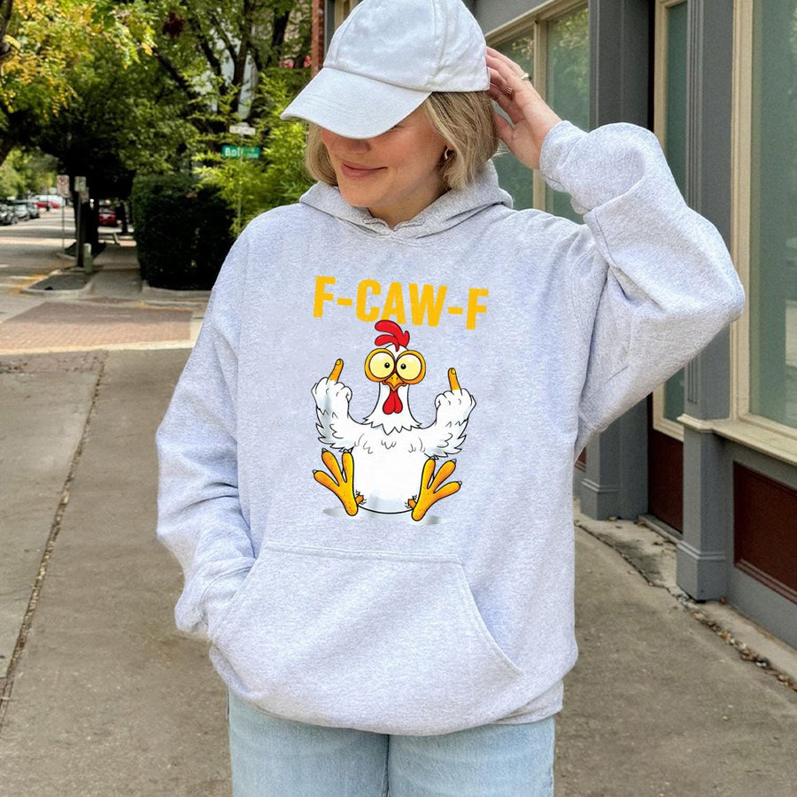 F-Caw-F Chicken Hoodie | Funny Middle Finger Poultry Graphic | Premium Cotton Blend Sweatshirt | Sarcastic Gift for Men and Women