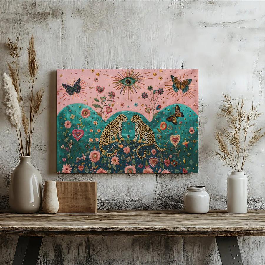 Boho Leopard Canvas Wall Art | Whimsical Evil Eye & Butterfly Print | Premium 1.25" Gallery Wrap | Bohemian Home Decor Gift For Her