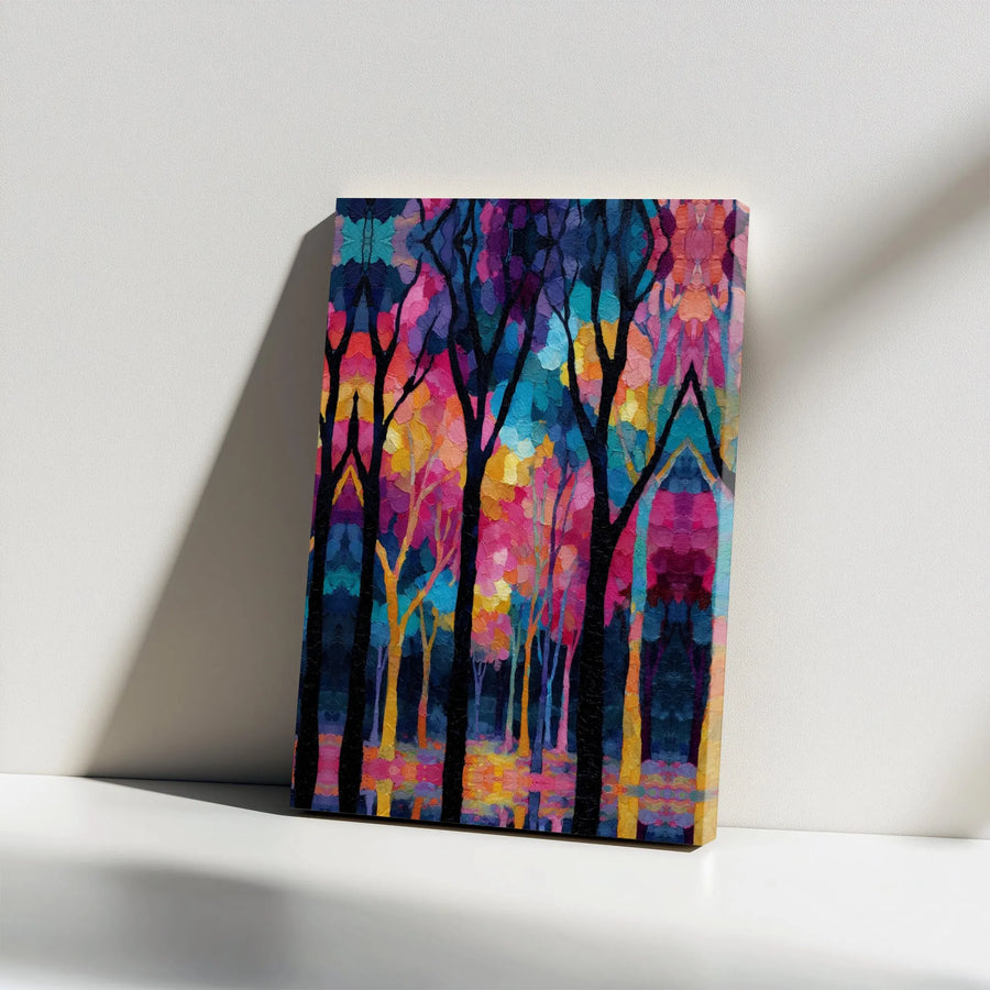 Abstract Forest Canvas Wall Art | Colorful Tree Silhouette Print | 1.25" Premium Gallery Wrap | Modern Home Office Decor