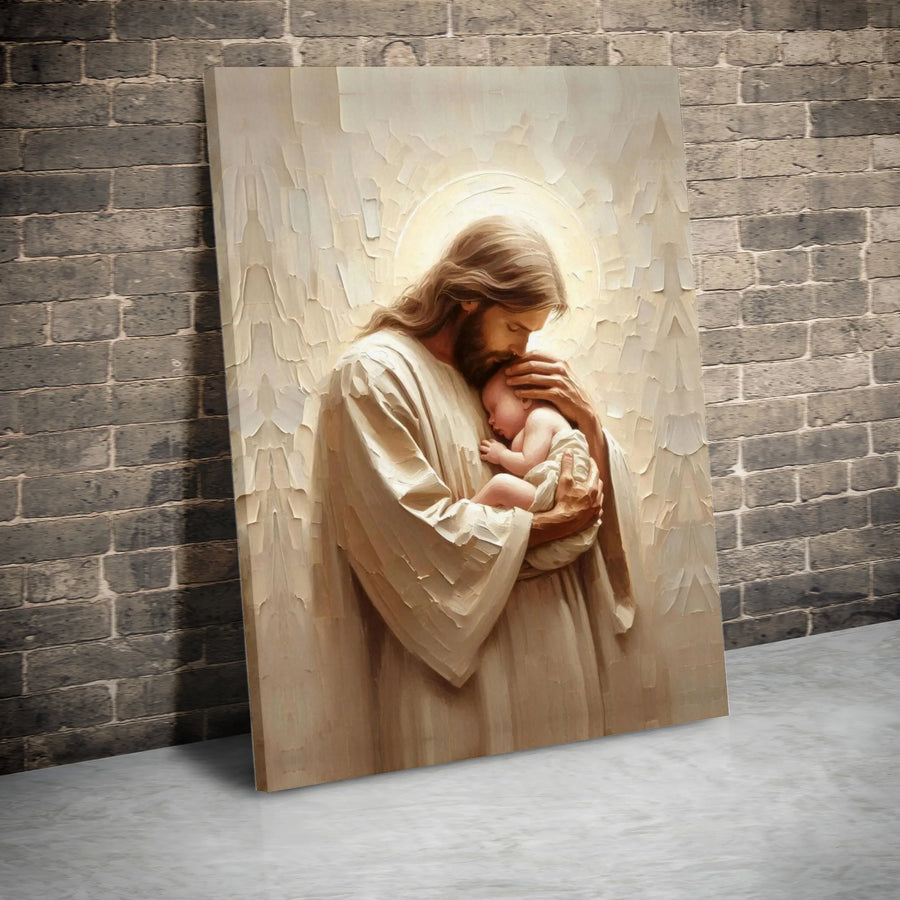 Jesus Holding Baby Canvas Art | Religious Wall Decor | Premium Fade-Resistant Print | Christian Nursery Gift for New Parents or Baptism