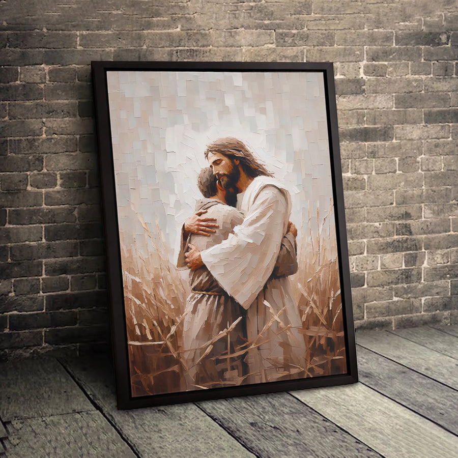 Jesus Hugging Man Canvas Print | Prodigal Son Impasto Wall Art | Premium Gallery-Wrapped Religious Decor | Christian Gift for Home or Church