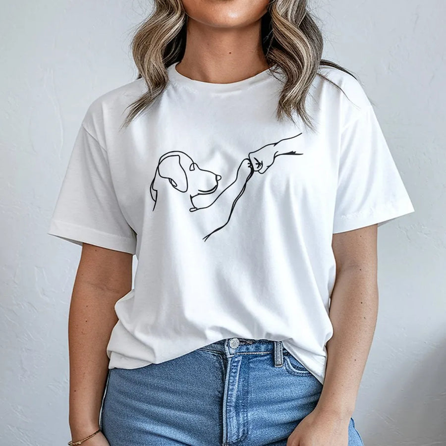 Dog Paw Fist Bump T-Shirt | Minimalist Line Art Friendship Graphic | Premium Cotton-Blend Pullover | Gift for Dog Lover & Owner