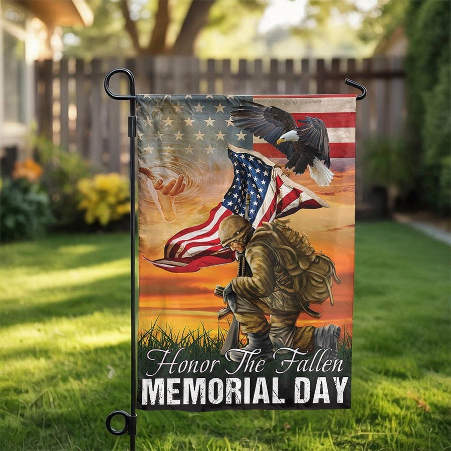 Memorial Day Garden Flag | Honor The Fallen Soldier Veteran Design | Weather-Resistant Premium Polyester | Patriotic Outdoor Decor Gift