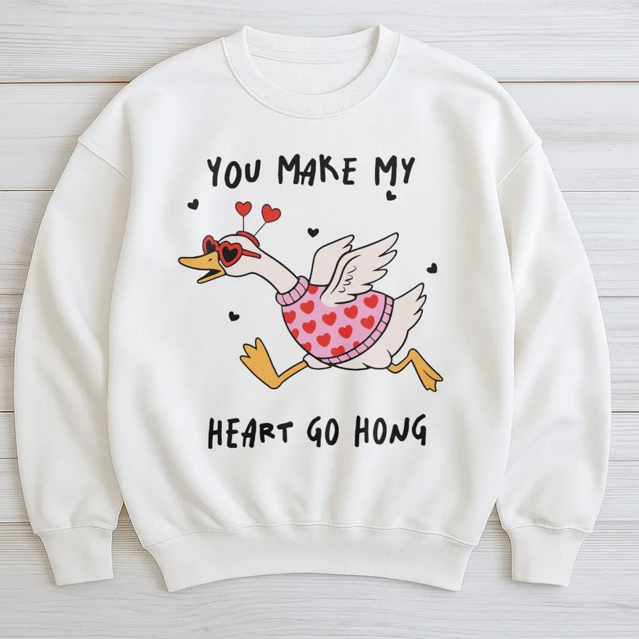 Silly Goose Valentine Sweatshirt | Funny Heart Honk Graphic Print | Premium Unisex Cotton Blend | Cute Couple Gift for Her Him