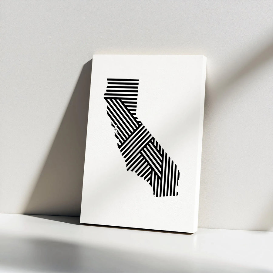 California Map Vertical Canvas | Geometric Line Art Print | Premium Gallery Wrap Canvas | Modern Home Decor Gift for California Lover