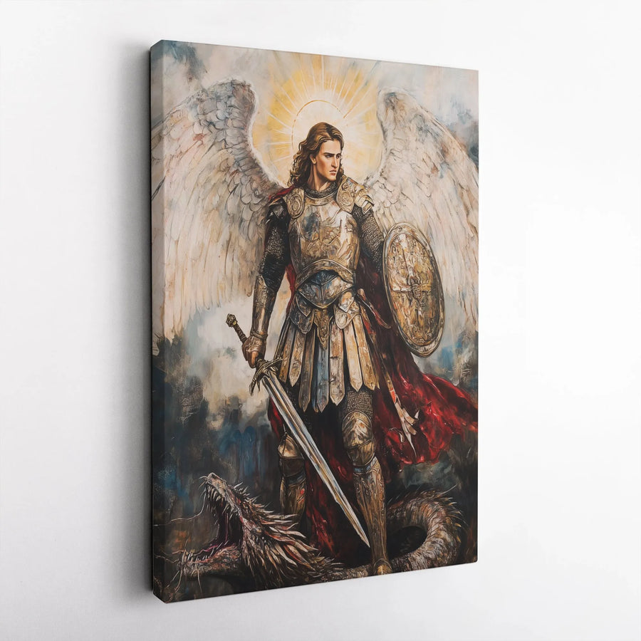 Saint Michael The Archangel Canvas | Catholic Religious Wall Art | Premium Gallery Wrapped Print | Spiritual Home Decor Gift