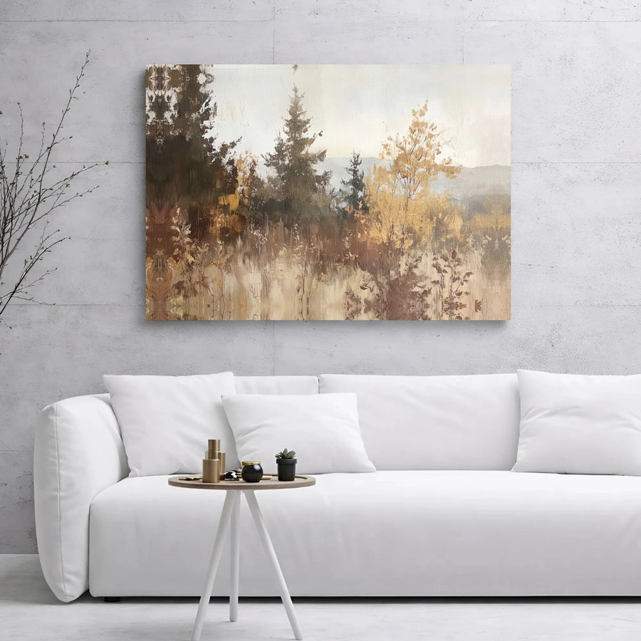 Autumn Forest Landscape Canvas Wall Art | Abstract Pine Tree Print | 1.25 Inch Gallery Wrap | Neutral Home Decor For Living Room