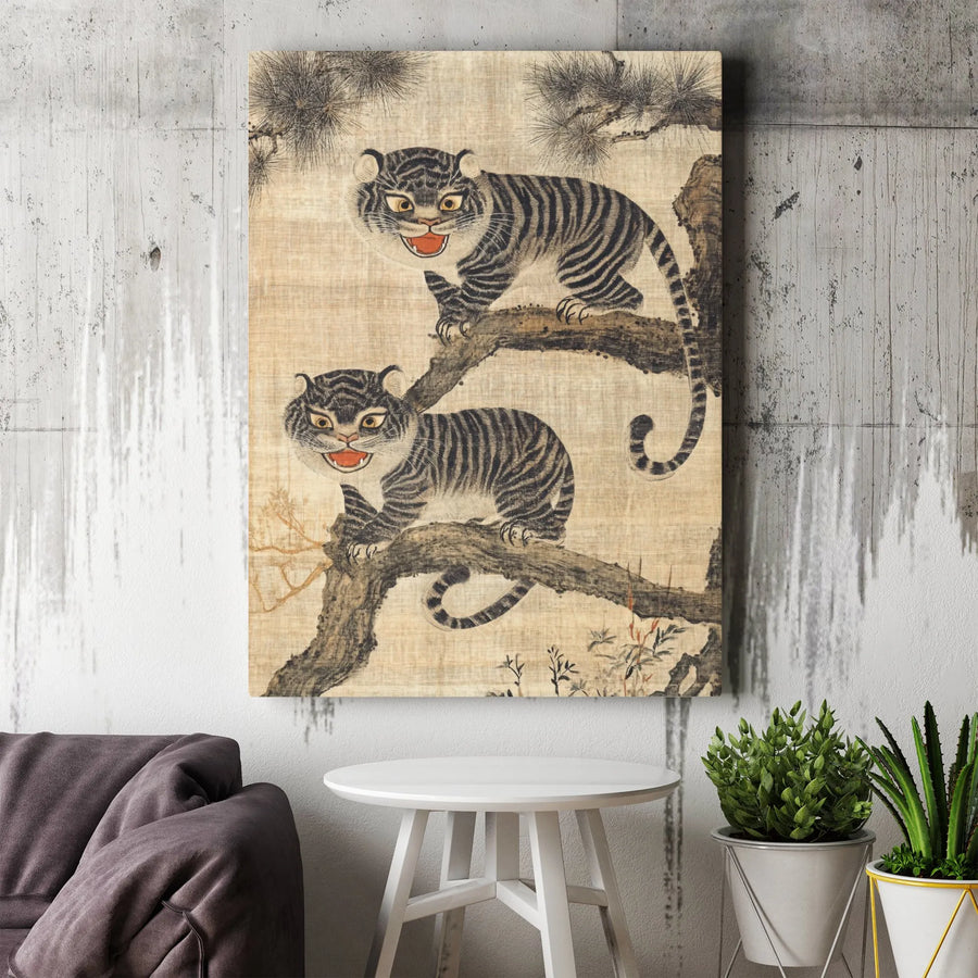 Vintage Korean Tiger Canvas Art | Traditional Asian Folk Painting Print | Premium Gallery Wrapped Canvas | Zen Home Decor Collector's Gift