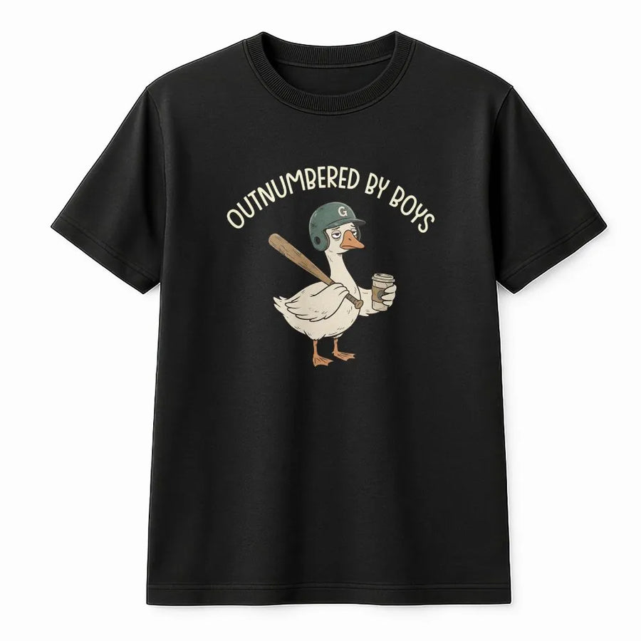Outnumbered By Boys T-Shirt | Funny Goose Baseball Graphic | Soft Unisex Crewneck | Unique Gift for Sports Mom, Boy Mom Life Apparel