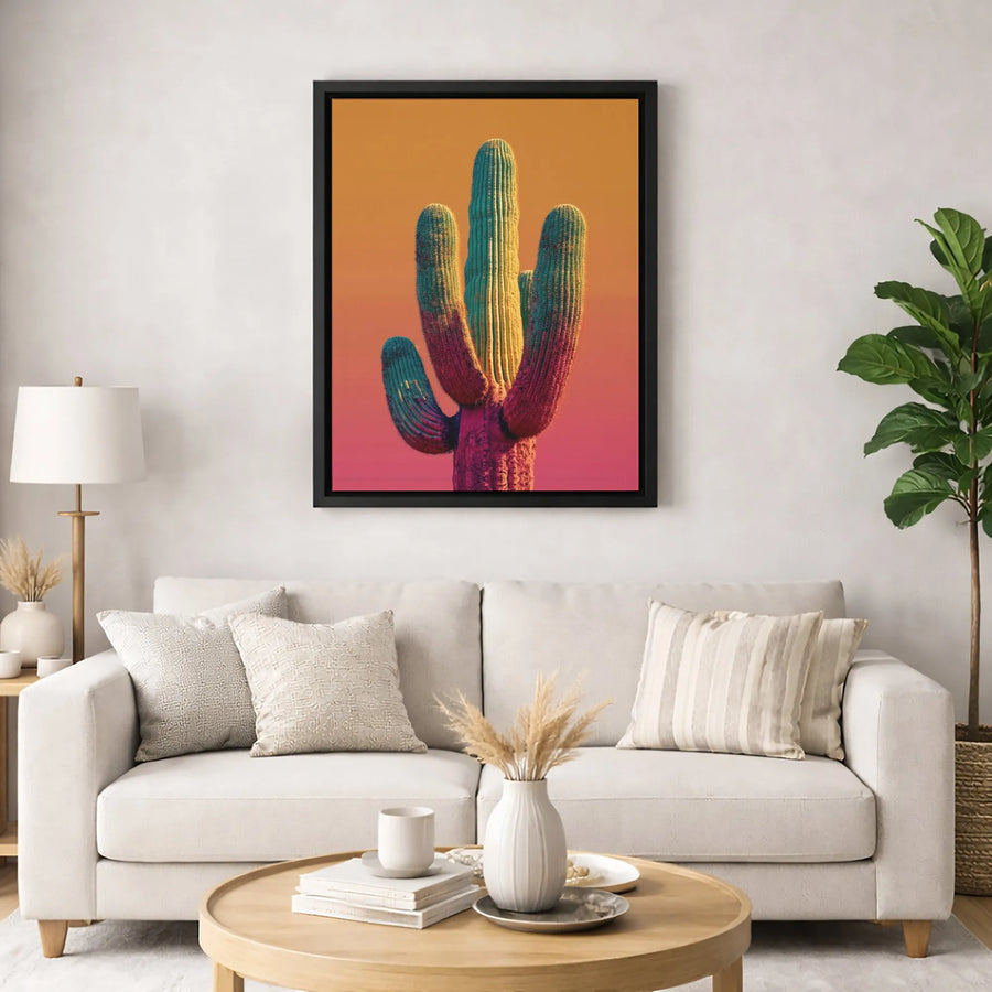 Saguaro Cactus Wall Art | Sunset Gradient Desert Print | Premium Gallery Wrapped Canvas | Southwestern Home Decor for Living Room