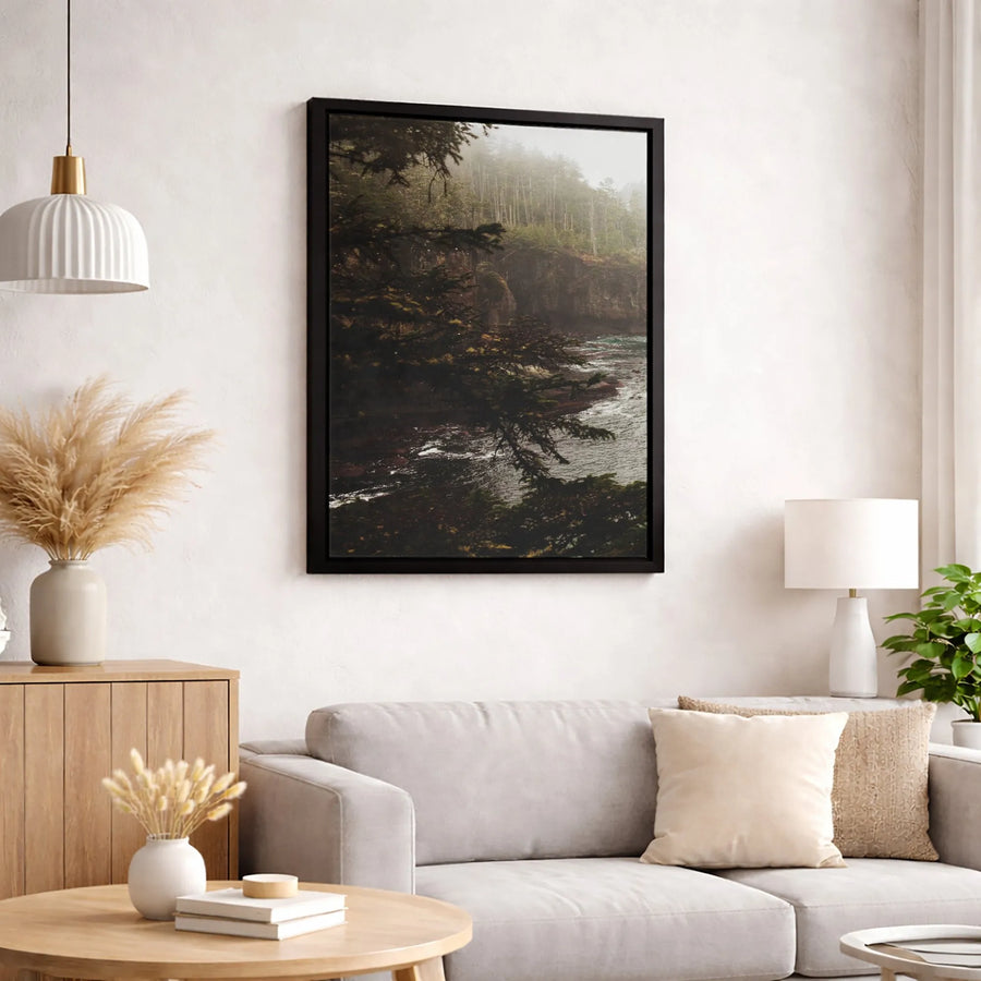 Pacific Northwest Coastal Canvas Art | Moody Foggy Ocean Cliffs | 1.25 Inch Premium Gallery Wrap | Nature Wall Decor Gift for Nature Lovers
