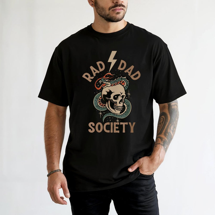 Rad Dad Society T-Shirt | Edgy Skull and Snake Graphic | 100% Premium Cotton | Perfect Father's Day 2026 Gift for Cool Dads