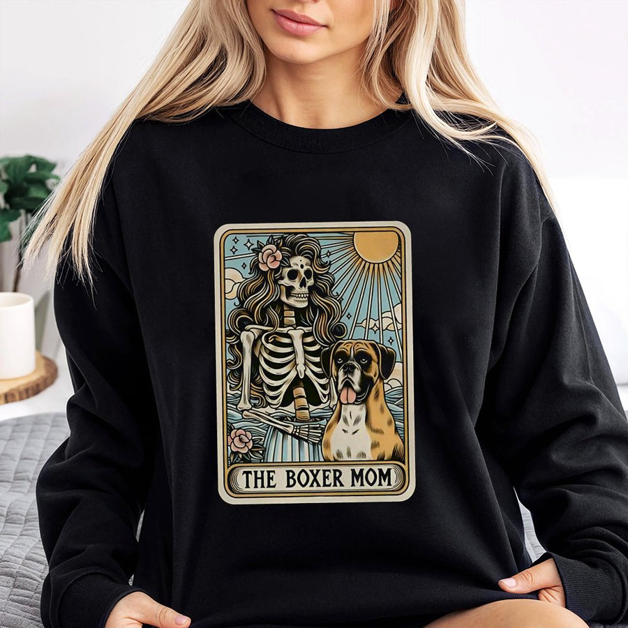 Boxer Mom Sweatshirt | Tarot Card Dog Graphic | Premium Cotton-Blend Fleece | Gift for Boxer Dog Owner