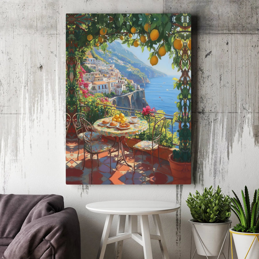 Amalfi Coast Wall Art | Mediterranean Sea Balcony Print | Premium 1.25-Inch Gallery Wrapped Canvas | Coastal Italian Home Decor Gift