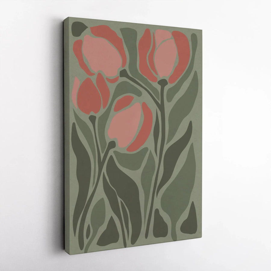 Abstract Tulip Wall Art | Mid-Century Botanical Flower Print | Premium Gallery Wrapped Canvas | Elegant Home Decor Gift