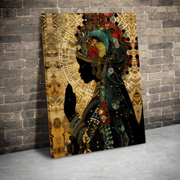 African American Wall Art | Praying Woman Silhouette with Golden Headdress | Premium Gallery Wrapped Canvas | Spiritual Home Decor Gift