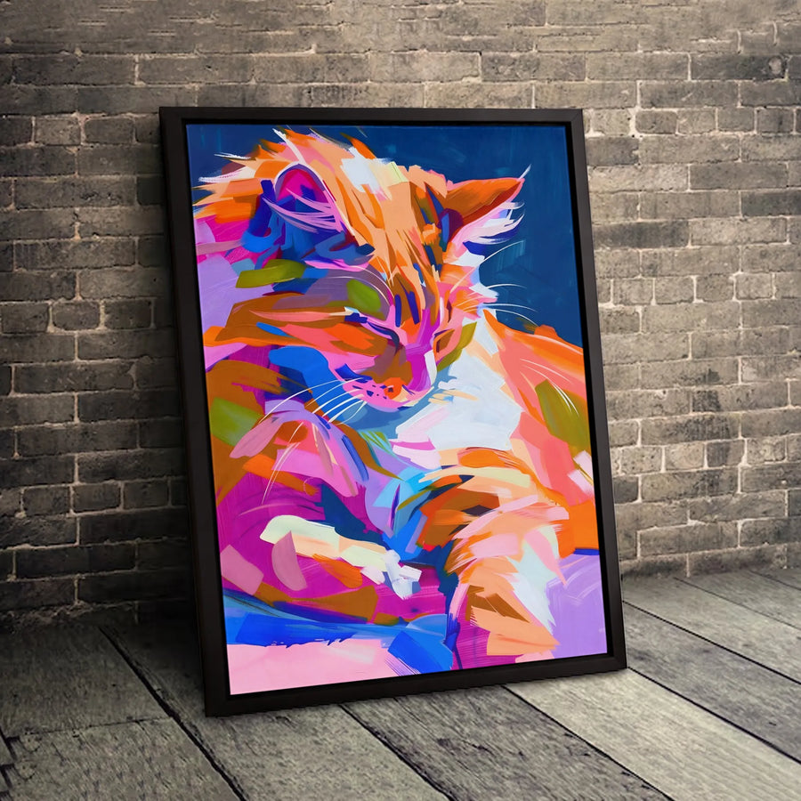 Colorful Cat Canvas Wall Art | Abstract Painterly Pet Portrait | Premium Fade-Resistant Gallery Wrap | Modern Home Decor Gift