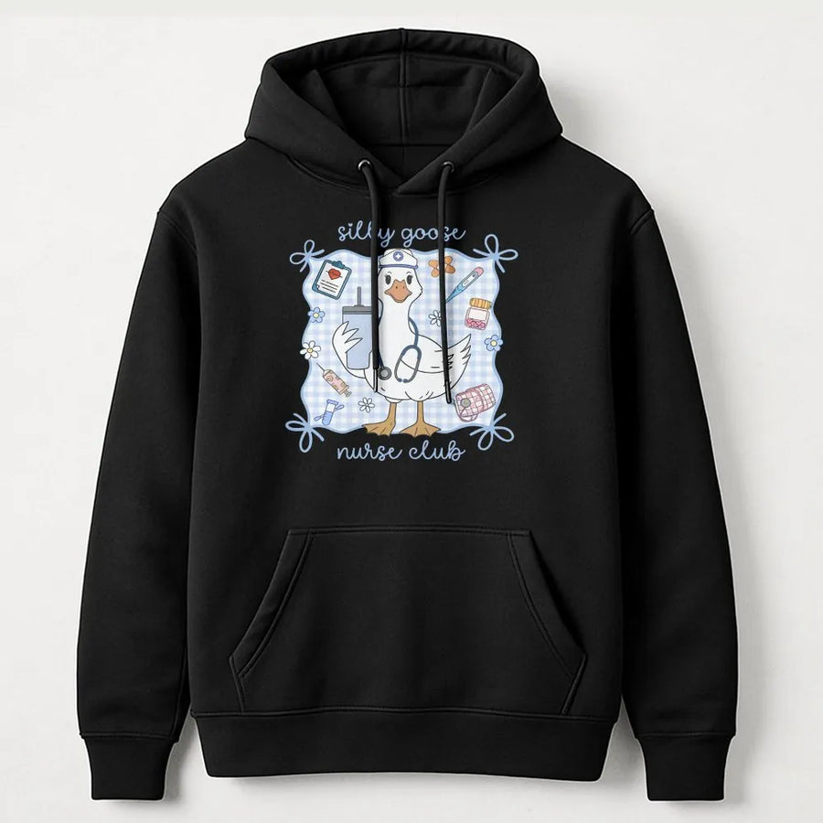 Silly Goose Nurse Club Hoodie | Funny Cartoon Goose Graphic | Premium Comfort Colors Cotton Tee | Gift for RN, Nursing Student, ER Nurse