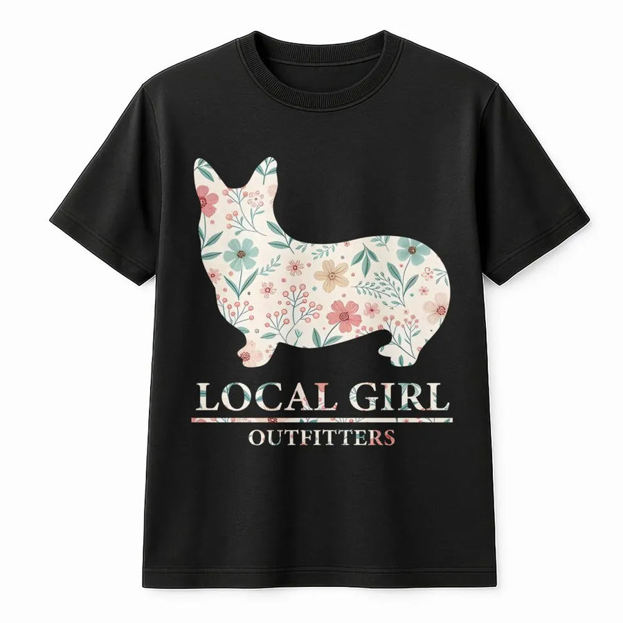 Floral Corgi T-Shirt | Boho Dog Lover Graphic Tee | Premium Soft Cotton Apparel | Cute Pet Gift For Women & Dog Moms