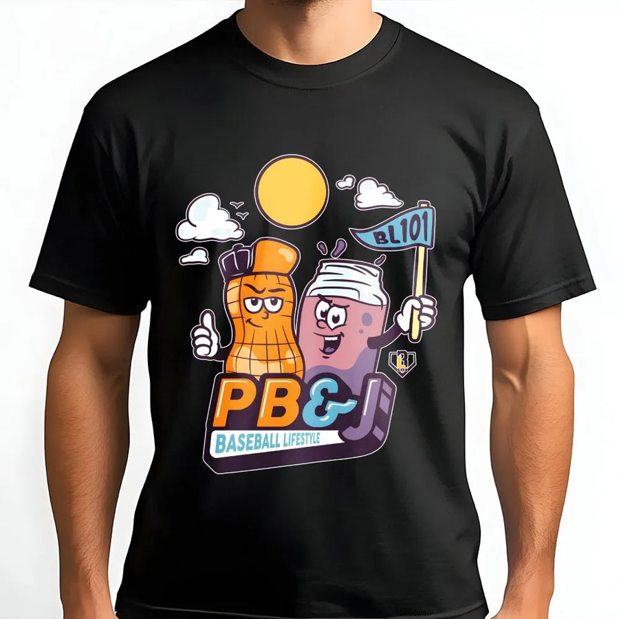 Funny PB&J Baseball T-Shirt | Cartoon Peanut & Jelly Graphic | Soft Cotton Unisex Tee | Gift for Baseball Lover and Softball Fans